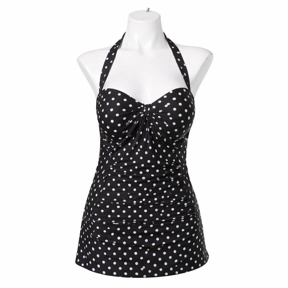 MERONA Polka Dot One Piece Halter Retro Pin-Up Swimsuit Sz L